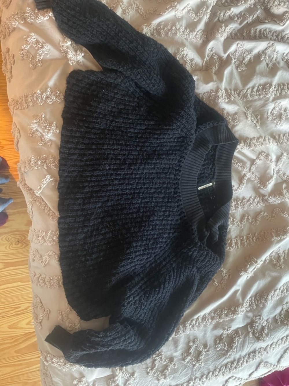Free People Black Open-Knit Pullover Sweater